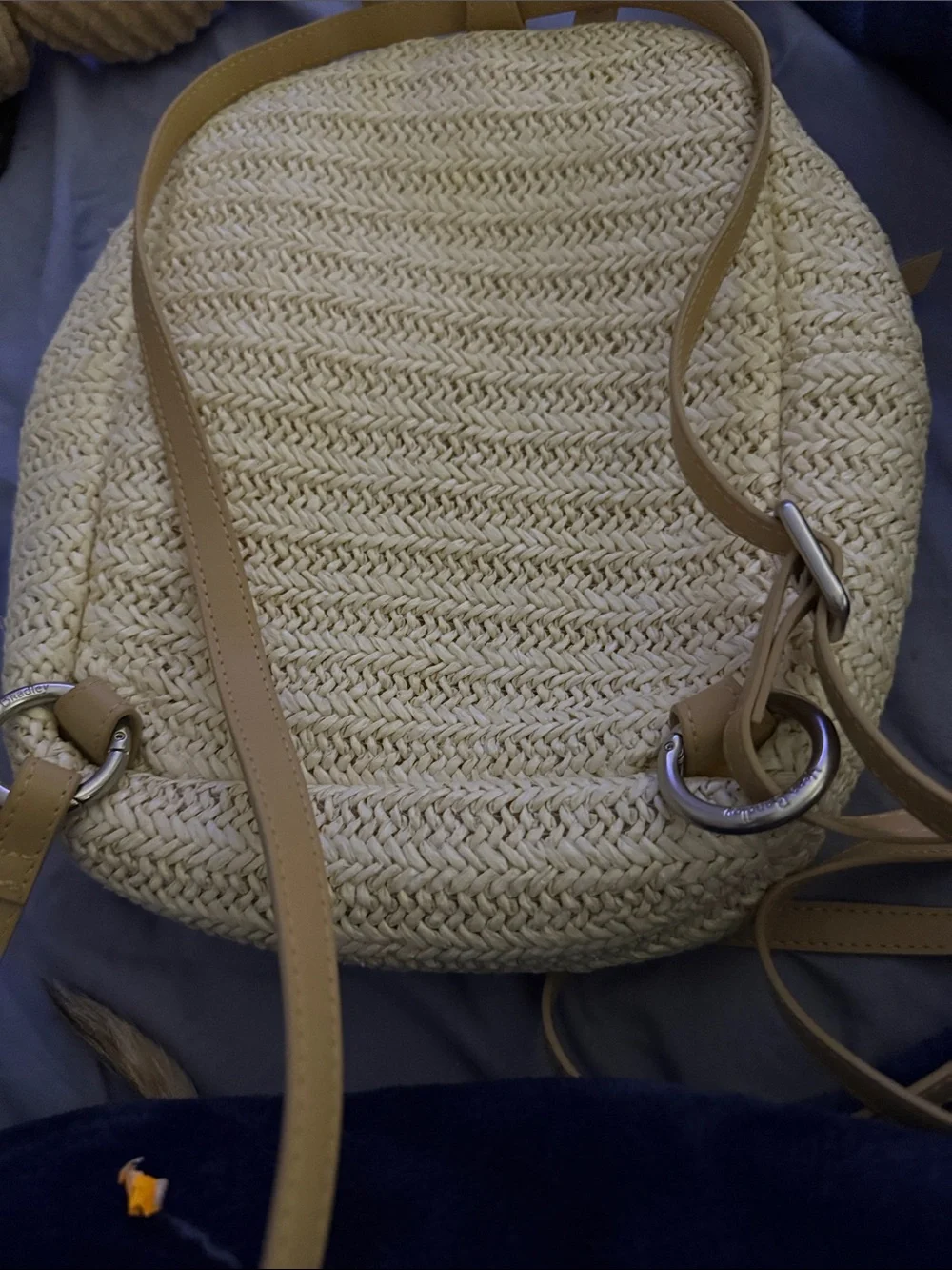 Vera Bradley Mini Cream Convertible Straw Backpack with Pink Parrot Accent
